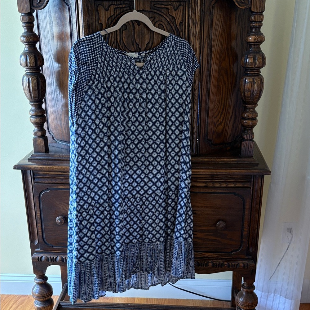 Fatface Chic Geometric Blue and White Dress